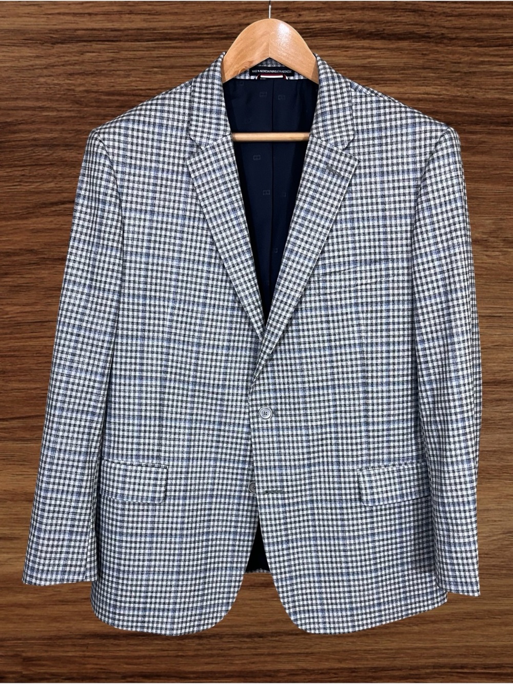 Tommy Hilfiger Windowpane/Check Gray & Blue Blazer Size 46R